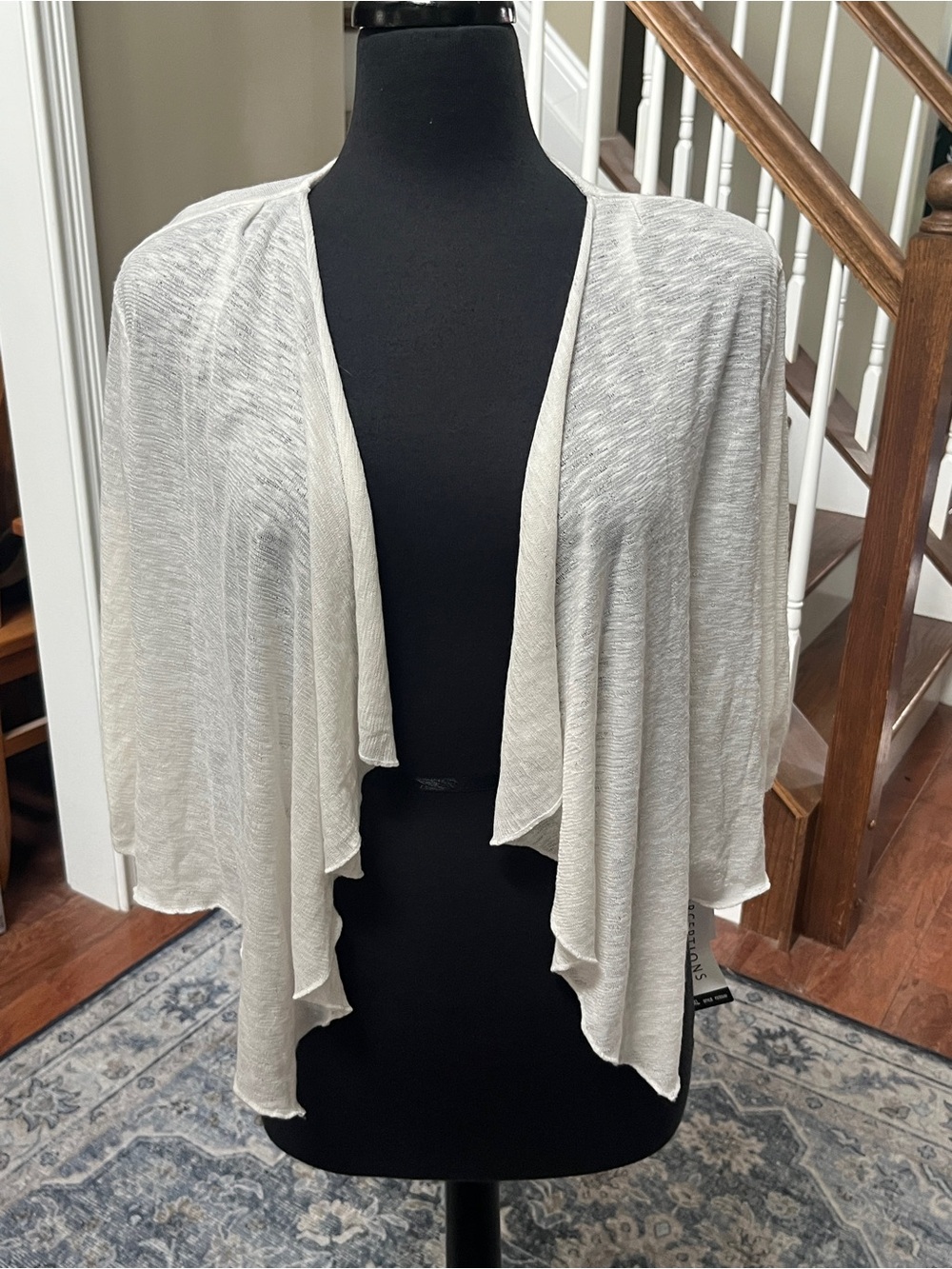 Perceptions Light Cream Open-Front Draped Cardigan